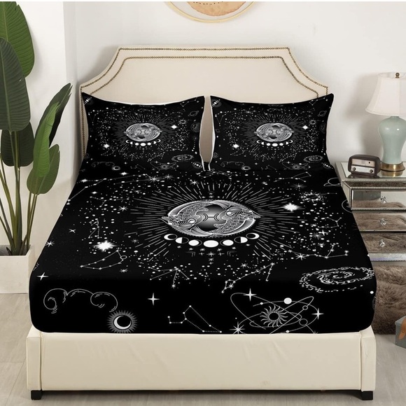 Pisces Bed Set Zodiac Astrology Bed Sheets Set, Psychedelic Celestial full size - Picture 2 of 5